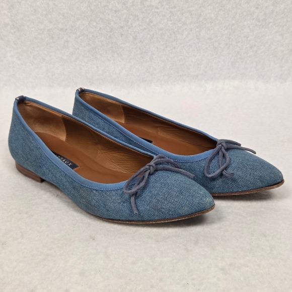 Margaux Shoes - Margaux Ballet Flats Womens 8 Blue Denim Pointed Toe Bow Leather Lined Handmade